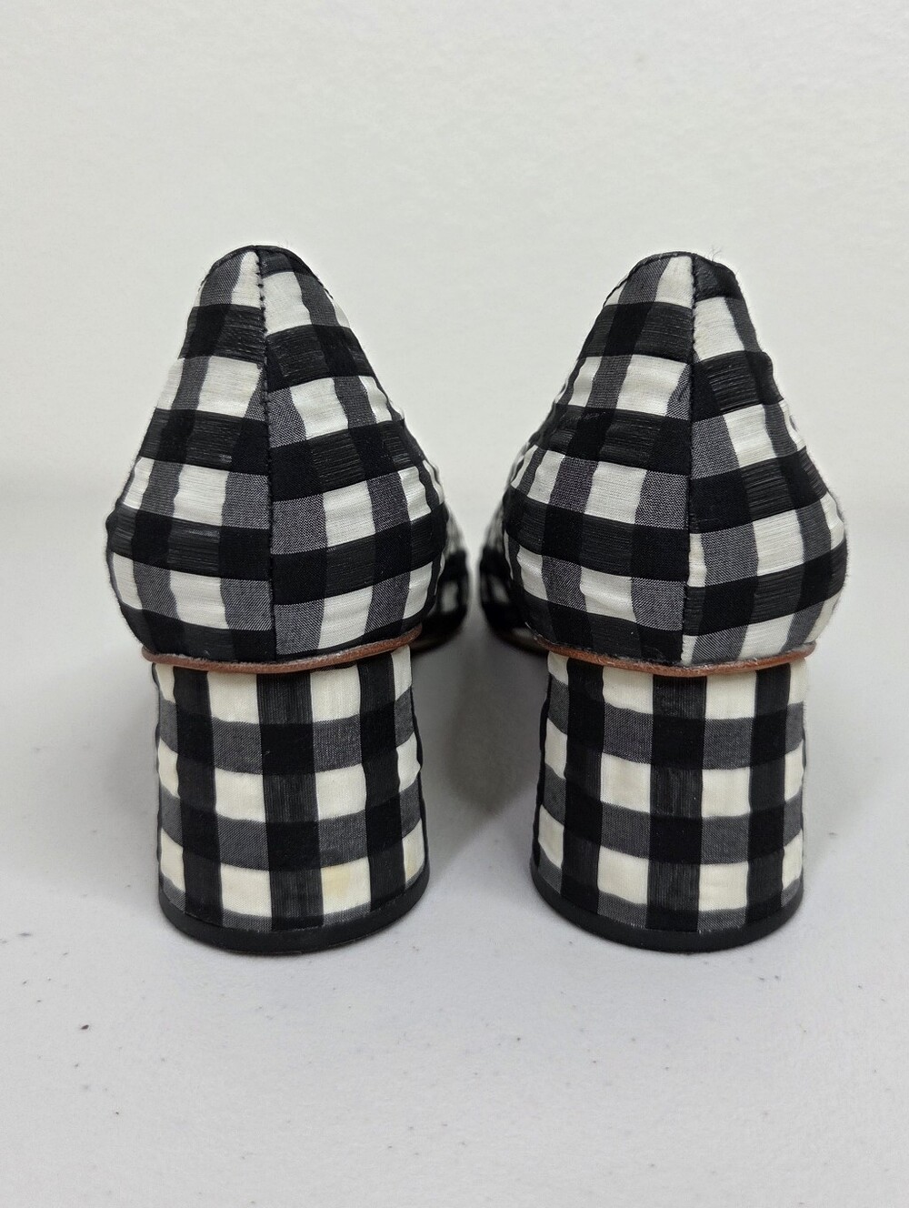 Loeffler Randall Ina Black & White Gingham Checkered Block Heel Almond Toe Pumps - Picture 6 of 16